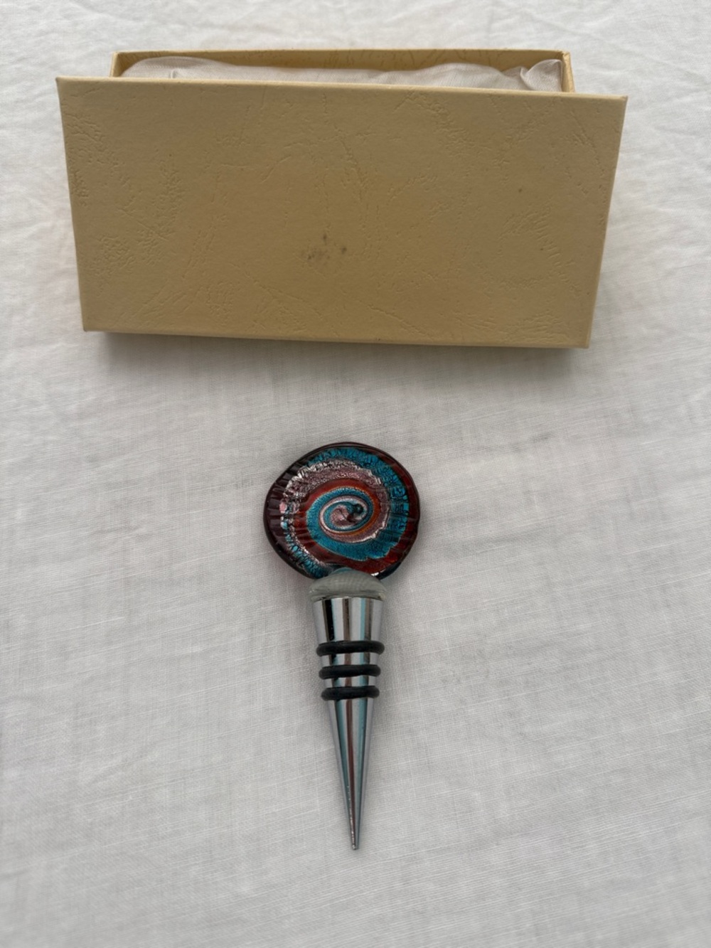NWT Swirl Glass Wine Bottle Stopper - Blue and Red - from Italy!